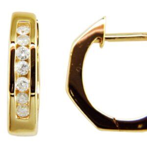 10Kt Yellow Gold Quarter-Carat Diamond Hinged Huggie Geometric-Design Earrings